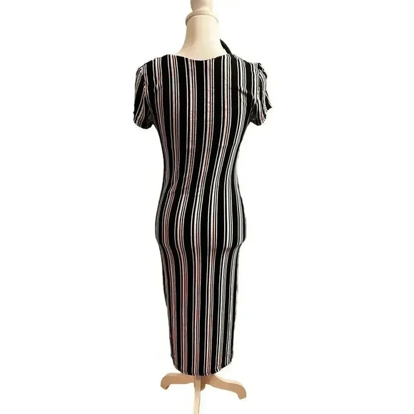 American dream dress v neck black and white striped short sleeve large - Picture 3 of 4